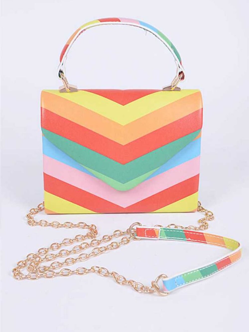 BNWT Rainbow Color Top Handle Clutch Swing Bag Crossbody Bag